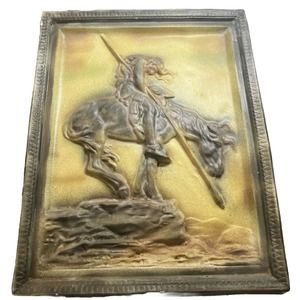 Vtg The End Of The Trail 3D Ceramic Sculpture Frame Art Native Indian And Horse